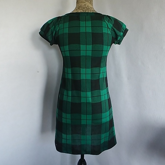 Miuse Green Black Plaid Tunic Dress Top - Picture 6 of 7
